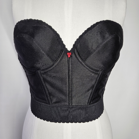 Carnival Size 38C Corset Bra Vintage Black Longline Strapless Low Back Satin - Picture 6 of 12